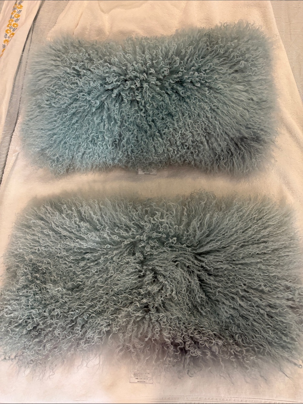 Longwool Tibetan Lamb Lumbar Cushion Covers - Blue 11x22”